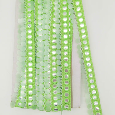 Green Fringe Trim With Mirrors And Sequins Tassels, Boho, Bohemian Trim